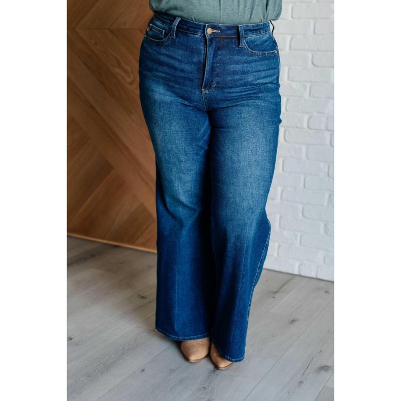 Judy Blue High Rise Control Top Retro Wide Leg Jeans 88847 (Reg & Plus) Stretchy Denim Womenswear Tall 33.5 inseam Comfort Slimming Pants