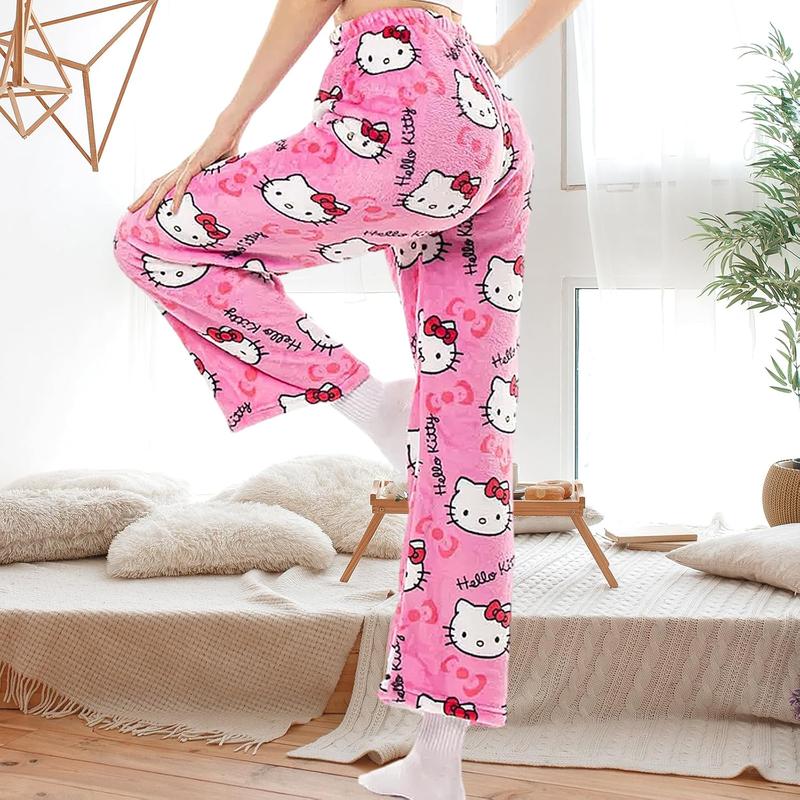 Anime Pajamas Pants Women's Girls Fashion Cartoon Cat All Character Print Flannel Lounge Sleep Bottoms Pajama Pants Christmas Comfy Sleep Bottoms