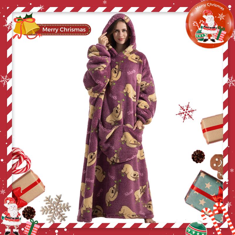 Christmas Gift Wearable Blanket Hoodie for Women Men, 1Pcs Plus Size Pajamas Loungewear Nightwear Oversized Wearable Hoodie Sweatshirt Blanket Warm Hoodie with Pocket