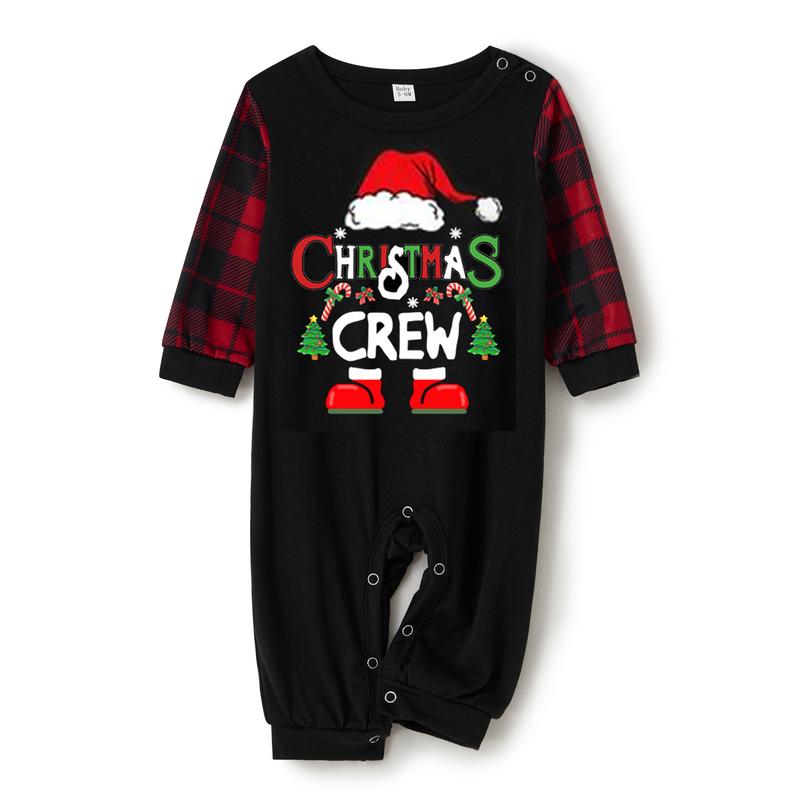 （Baby）Christmas Family Pajamas Matching Set Santa Claus Print Long Sleeve Tops and Plaid Pants Sleepwear Soft Nightwear