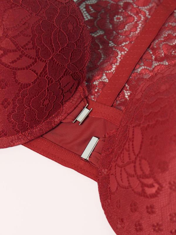  Floral Lace Underwire Bra, Sexy Comfortable Breathable Buckle Front Bra for Daily Wear, Women's Lingerie for All Seasons