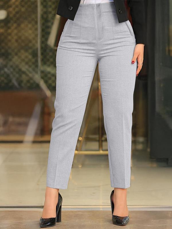 Women's Plain Pocket Capri Pants, Elegant Comfy Trousers for Work Office Business, Ladies Bottoms for All Seasons