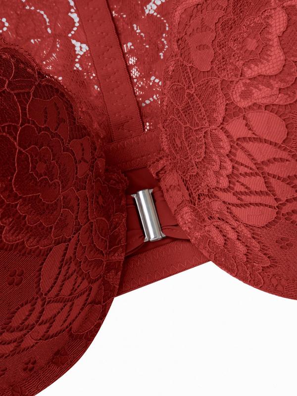  Floral Lace Underwire Bra, Sexy Comfortable Breathable Buckle Front Bra for Daily Wear, Women's Lingerie for All Seasons