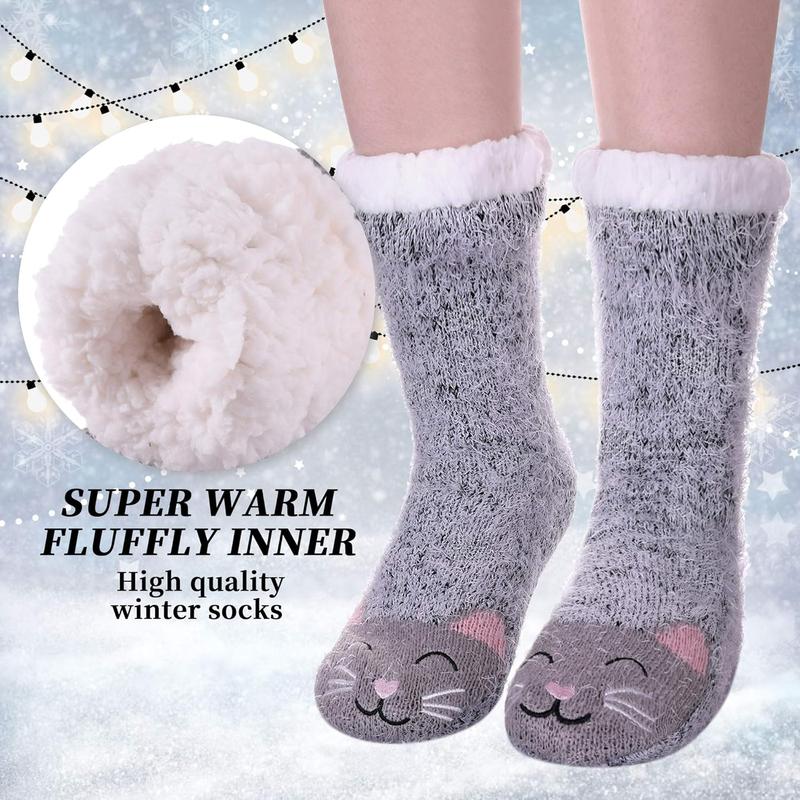 Fuzzy Slipper Socks For Women with Grippers Winter Warm Thick Plush Fleece Lining Non Slip  Home Socks