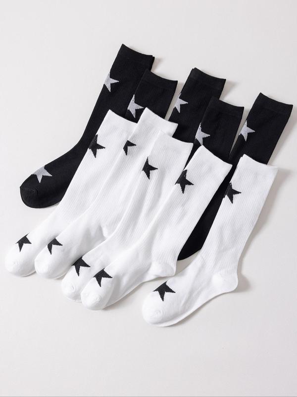 Women's 10 Pairs Star Print Crew Socks, Preppy Style Soft Comfortable Breathable Socks for Daily Wear, Multipack Knit Socks for All Seasons