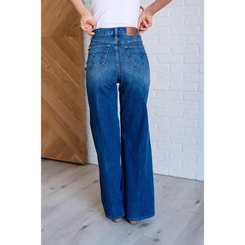 Judy Blue High Rise Control Top Retro Wide Leg Jeans 88847 (Reg & Plus) Stretchy Denim Womenswear Tall 33.5 inseam Comfort Slimming Pants