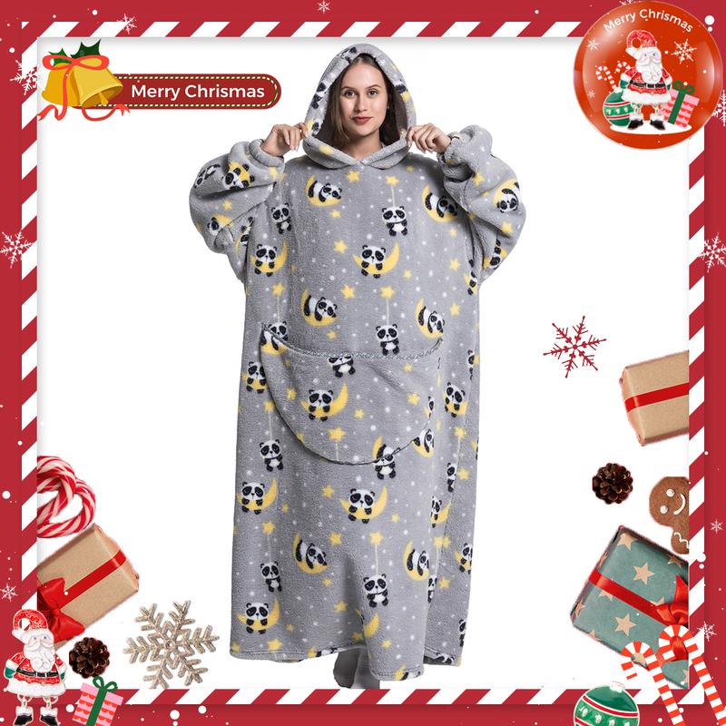 Christmas Gift Wearable Blanket Hoodie for Women Men, 1Pcs Plus Size Pajamas Loungewear Nightwear Oversized Wearable Hoodie Sweatshirt Blanket Warm Hoodie with Pocket