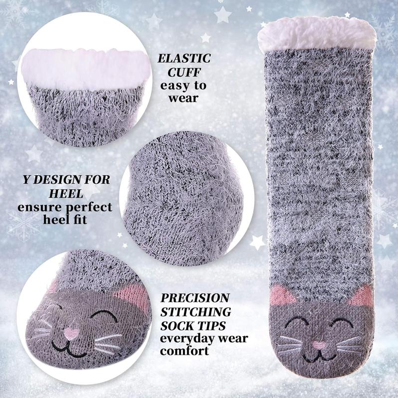 Fuzzy Slipper Socks For Women with Grippers Winter Warm Thick Plush Fleece Lining Non Slip  Home Socks