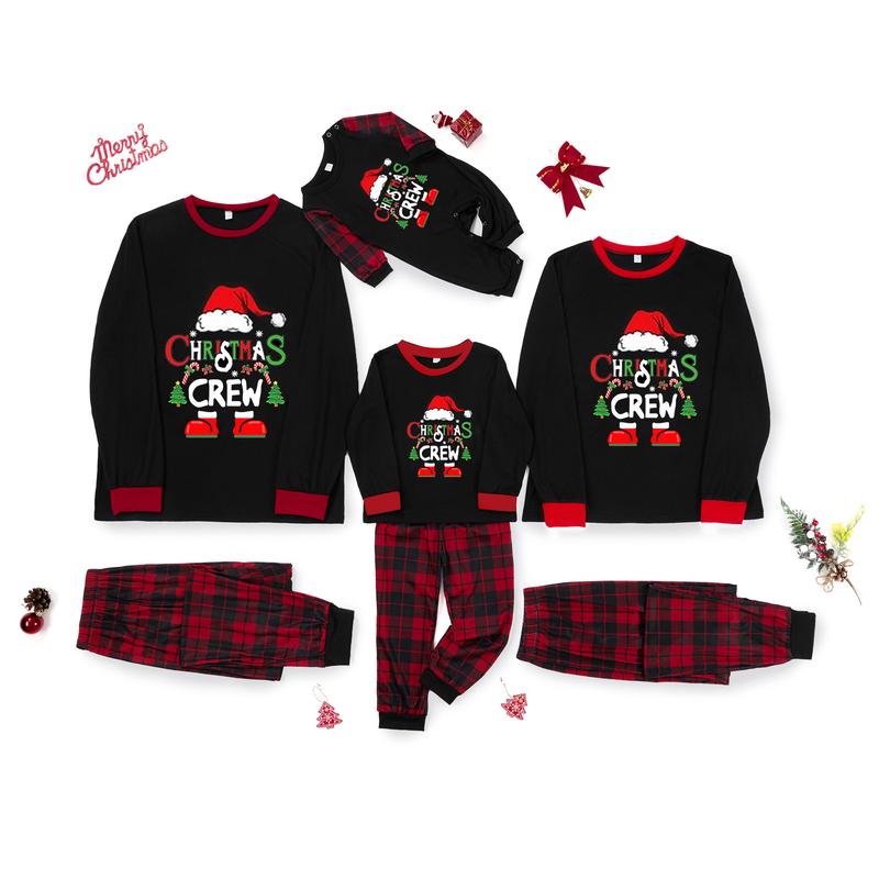 （Baby）Christmas Family Pajamas Matching Set Santa Claus Print Long Sleeve Tops and Plaid Pants Sleepwear Soft Nightwear