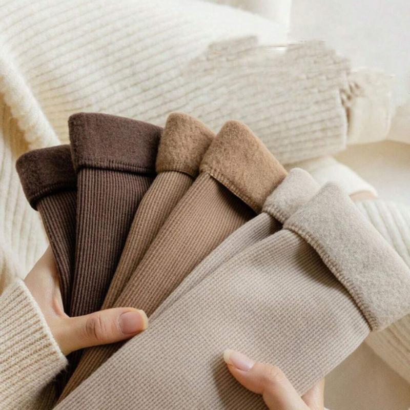 5pairs Women's Solid Color Thickened Fleece Lined Winter Snow Socks For Warm Keeping