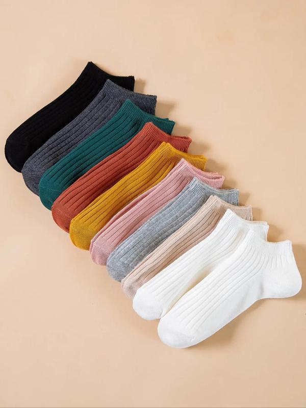 Women's 10 Pairs Solid Minimalist Basic Ankle Socks, Low Cut Comfort Breathable Socks for Womenswear, Multipack Knit Socks, Women's Socks & Hosiery