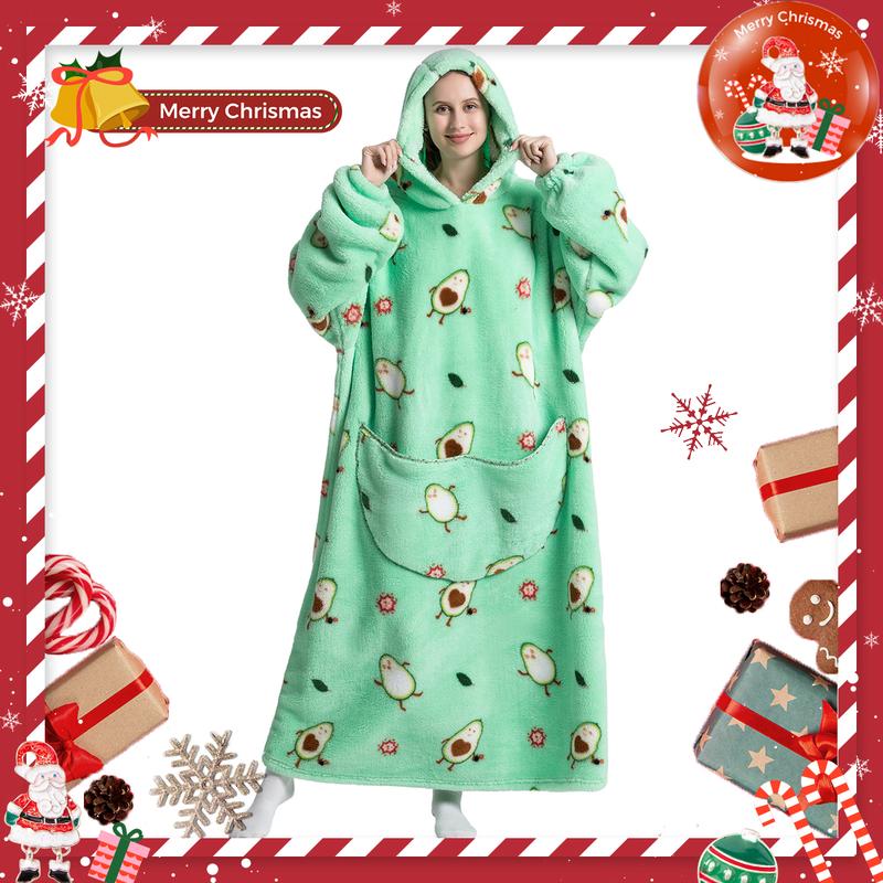 Christmas Gift Wearable Blanket Hoodie for Women Men, 1Pcs Plus Size Pajamas Loungewear Nightwear Oversized Wearable Hoodie Sweatshirt Blanket Warm Hoodie with Pocket