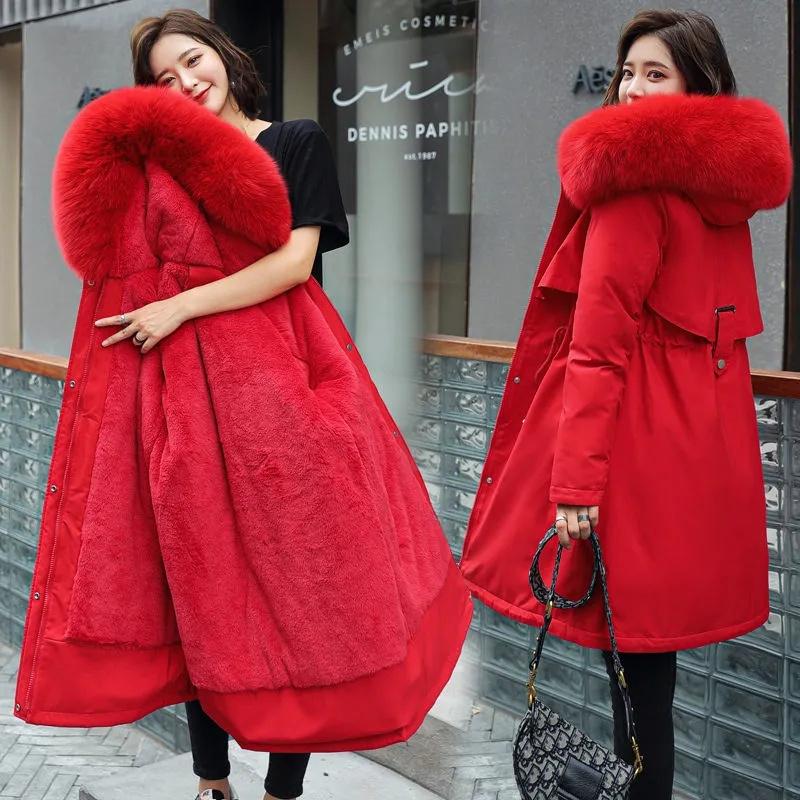 Winter Jacket 2024 New Women Parka Clothes Long Coat Wool Liner Hooded Jacket Fur Collar Thick Warm Snow Wear Padded Parka 6XL