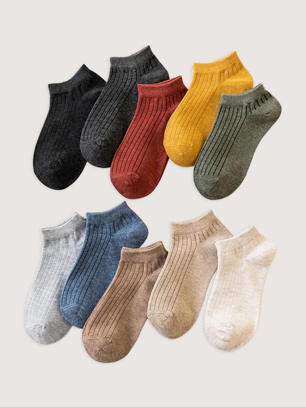 Women's 10 Pairs Solid Minimalist Basic Ankle Socks, Low Cut Comfort Breathable Socks for Womenswear, Multipack Knit Socks, Women's Socks & Hosiery