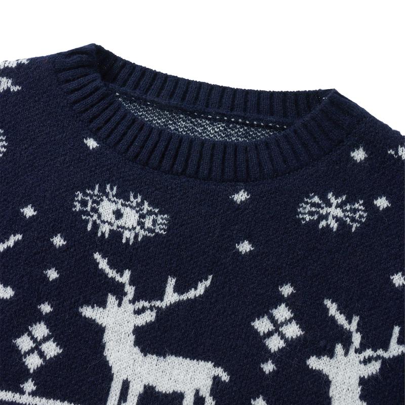 Matching Family Christmas Sweaters Long Sleeve Round Neck Snowflake Pullovers Knit Tops Womenswear Casual