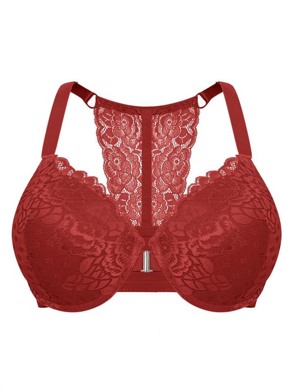  Floral Lace Underwire Bra, Sexy Comfortable Breathable Buckle Front Bra for Daily Wear, Women's Lingerie for All Seasons