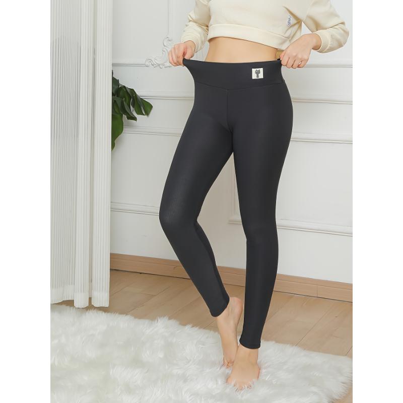 For Fall & Winter, Solid Skinny Fleece Leggings, Casual Thermal Stretchy Leggings, Women's Clothing