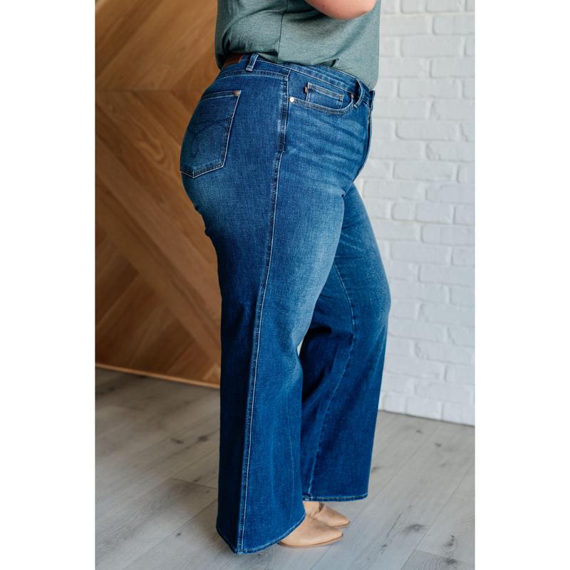 Judy Blue High Rise Control Top Retro Wide Leg Jeans 88847 (Reg & Plus) Stretchy Denim Womenswear Tall 33.5 inseam Comfort Slimming Pants