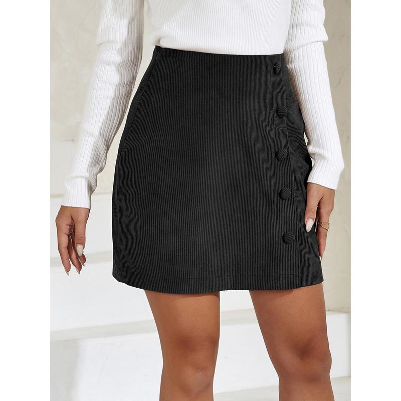 Women's Corduroy Skirt Autumn and Winter Solid Color Cloth Buckle Zipper Skirt High Waist Slim Hip Skirt