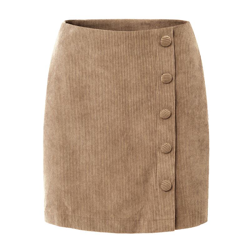 Women's Corduroy Skirt Autumn and Winter Solid Color Cloth Buckle Zipper Skirt High Waist Slim Hip Skirt