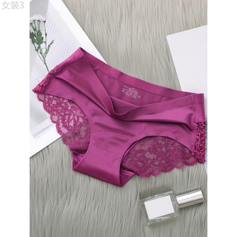 5pcs Contrast Lace Briefs, Seamless Comfy Scallop Trim Semi-sheer Panties, Women's Lingerie & Underwear