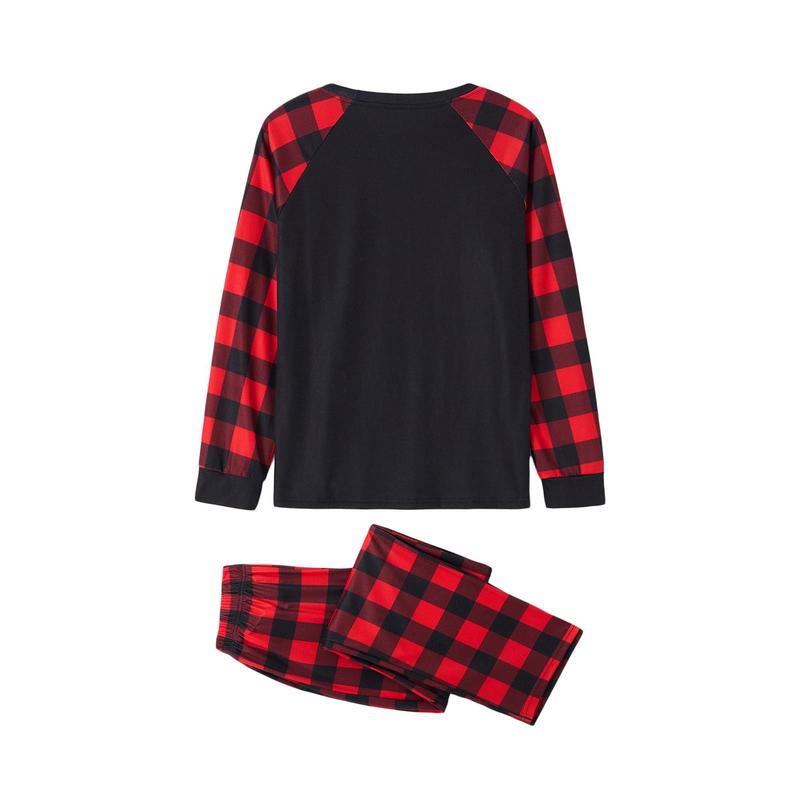 Matching Christmas Pajamas For Family, Letter Christmas Hat Print Long Sleeve Tops + Plaid Pants Sleepwear Set