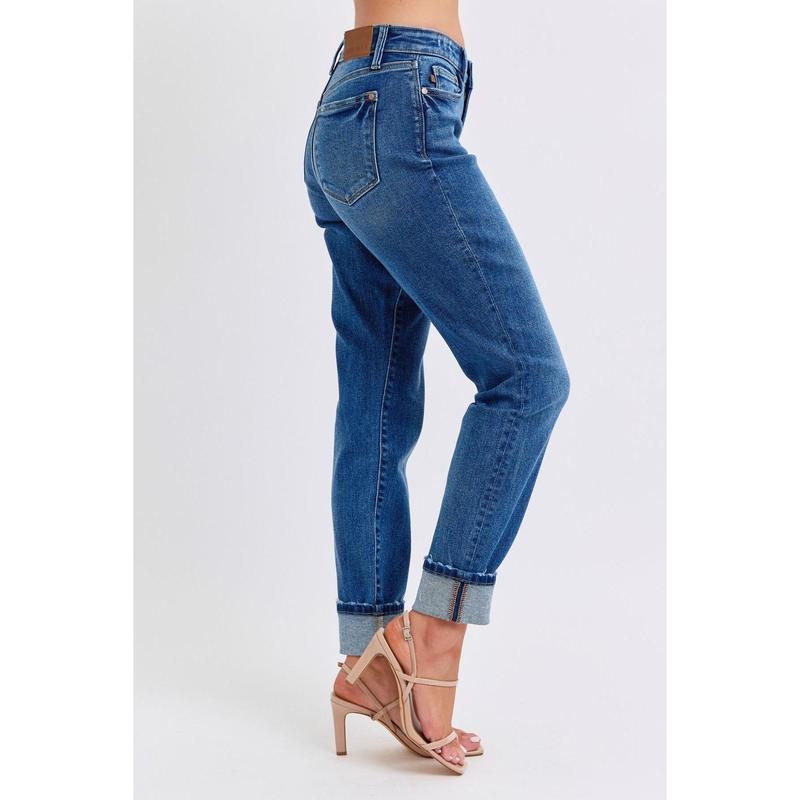 JUDY BLUE MID RISE VINTAGE WAS BOYFRIEND JEANS W  CUFF