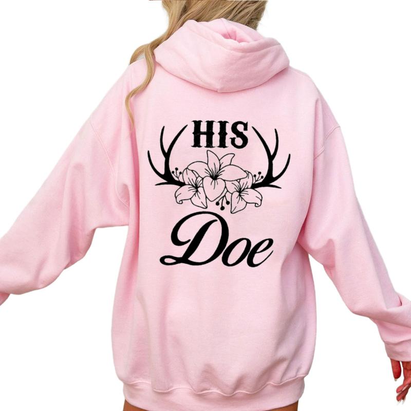 His Doe Her Buck Matching Hunting Valentines Day Hoodie, Camo Hoodie, Long Sleeve Couples Hunting Hoodie Unisex Classic Cotton