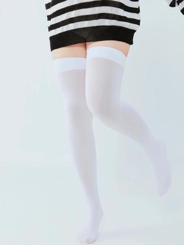 Women's Plus Size Solid Over The Knee Socks, 1 Pair Casual Comfy Breathable Socks for Daily Outdoor Wear, Ladies Socks for All Seasons