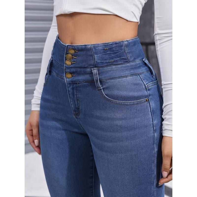 Winter Must-Have Plush Lined Denim Pants - Women's Casual Skinny Fit Jeans with Thickened Fabric and Washed Blue Style - Soft, Warm, and Comfortable Clothing for Chilly Days