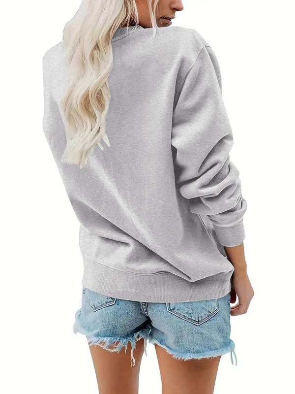 Women's Letter Print Drop Shoulder Sweatshirt, Casual Long Sleeve Round Neck Pullover for Fall & Winter, Ladies Clothes for Daily Wear