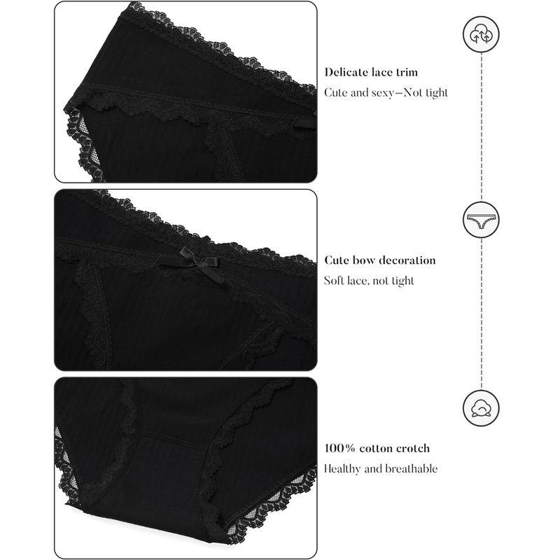 VENECIA Women Underwear Cotton Bikini Underwear Lace Elastic Low Rise Wavy Sides Invisible Panties Hipster Womenswear Breathable Comfort Lingerie