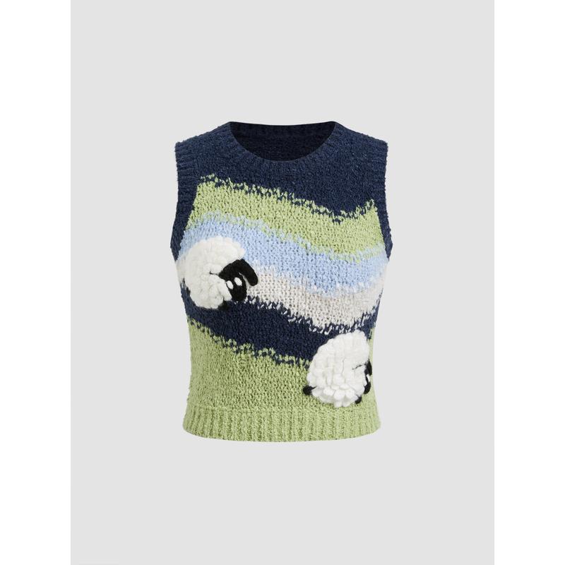 Cider [size 2-10] Knitted Round Neckline Sheep Crop Vest