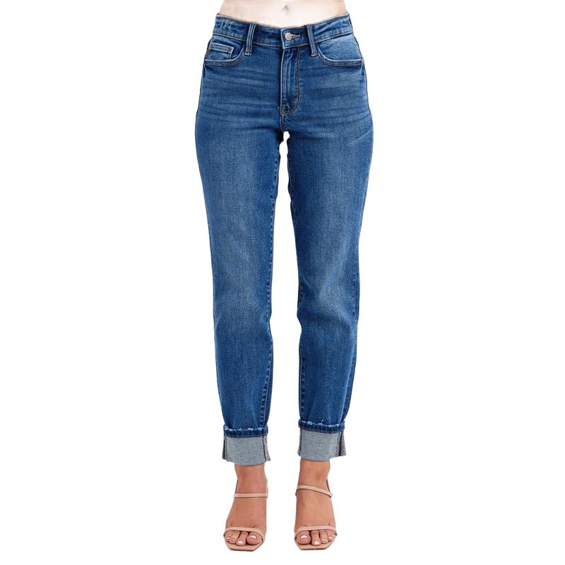 JUDY BLUE MID RISE VINTAGE WAS BOYFRIEND JEANS W  CUFF