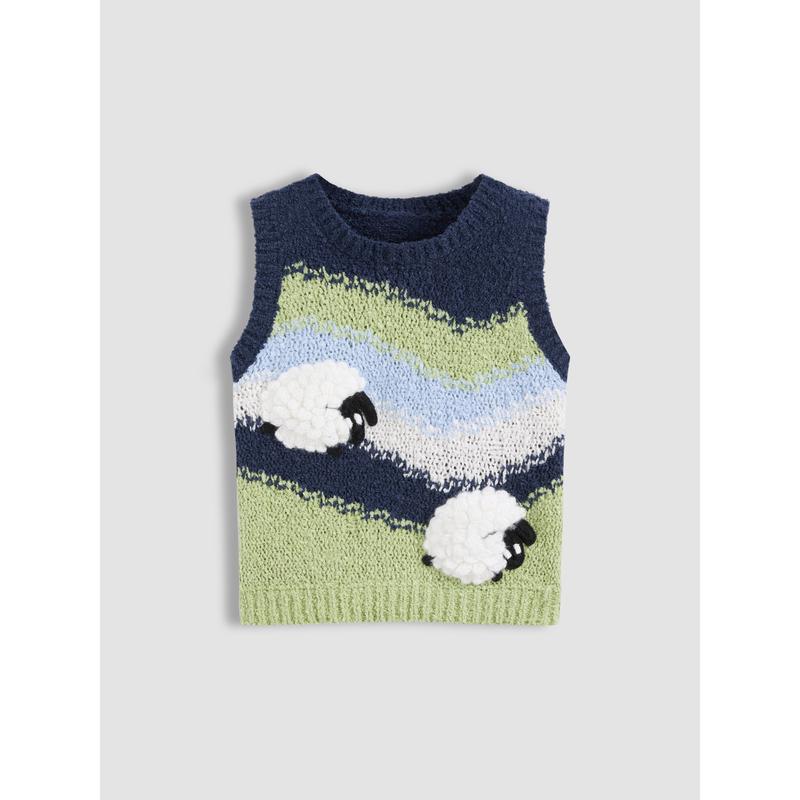 Cider [size 2-10] Knitted Round Neckline Sheep Crop Vest