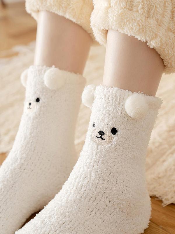 Women's Cartoon Print Fitted Crew Socks, Cartoon Cute Bear Print Soft & Warm Fuzzy Fleece Ankle Boots Socks, Comfort Basic Minimalist Winter Womenswear for Lady, Comfortable Cold Weather Gear