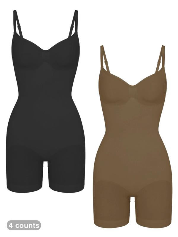 Women's Solid Scoop Neck Shapewear Cami Romper, Casual Tummy Control Butt Lifting Shapewear Shorts Bodysuit, Ladies Clothes for Indoor Outdoor Wear, Fall Wear, Fallfreshness Clothes, Fall Women's Clothing