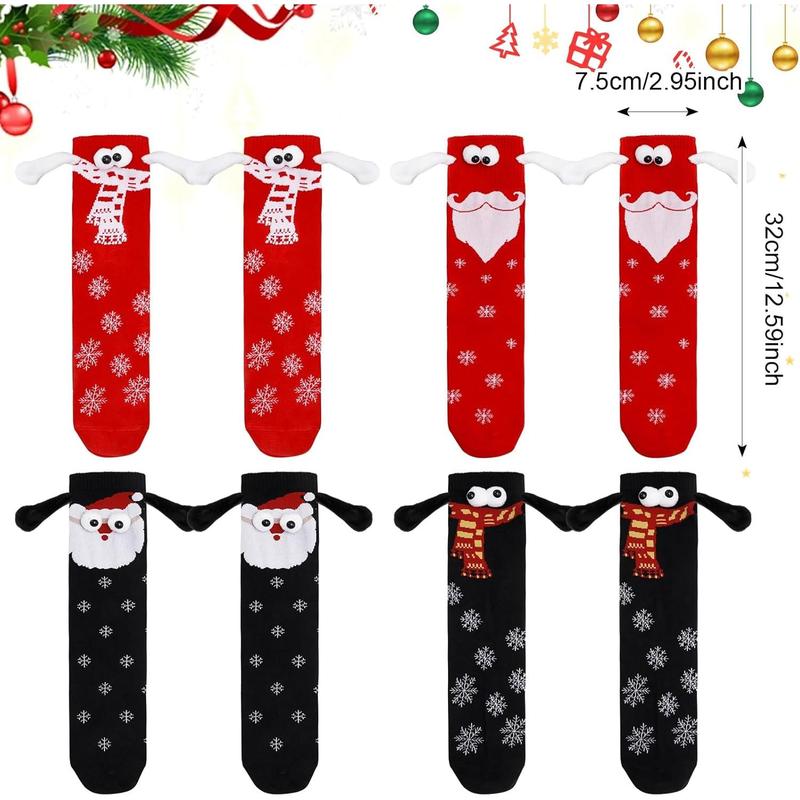 4 Pairs Christmas Magnetic Holding Hands Socks,– Cute Couple Gift for Christmas & New Year Womenswear Women Comfort Bridal