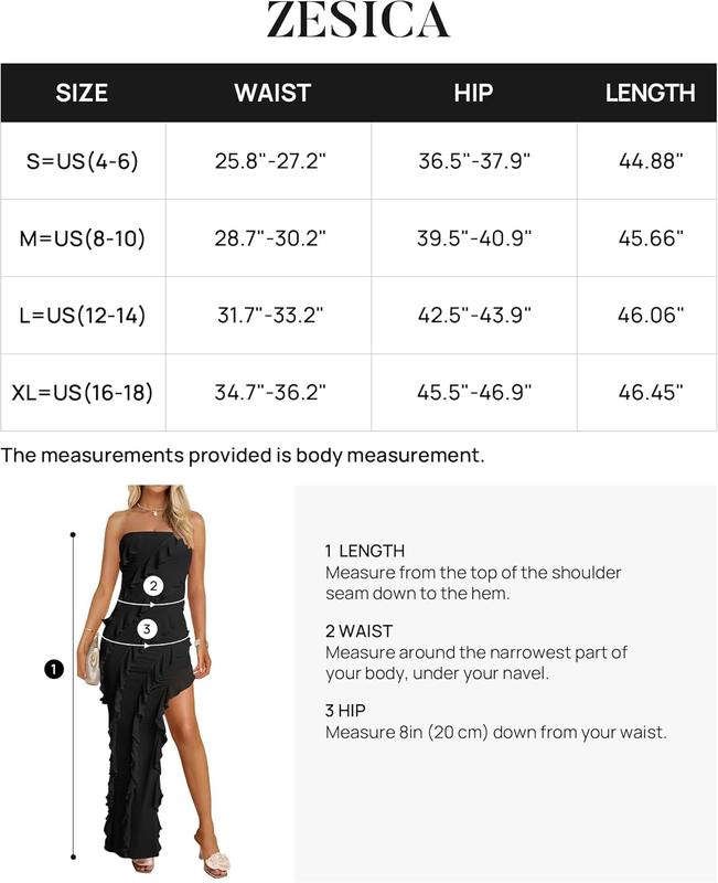 ZESICA Women's 2024 Strapless Bodycon Dress Sexy Off Shoulder Mesh Tassel Ruffle Side Split Tube Party Maxi Dresses Formal Womenswear Lady Formal Wear