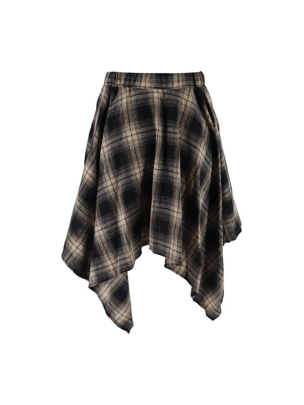 Women's Plaid Print Knot Front Asymmetrical Hem A Line  Short Skirts , Retro Elastic Waist Knee Length Skirt for Daily Wear, Graphic Skirts, Ladies Bottoms for All Seasons