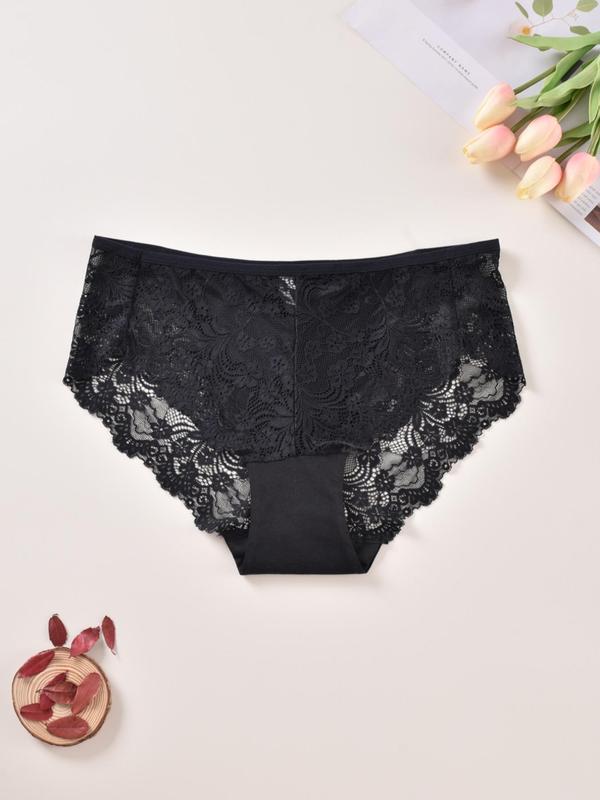 Plus 3pcs Floral Lace High Waist Knicker, Soft Comfy Breathable Panty For Daily Wear, Women's Underwear Bottoms For All Seasons