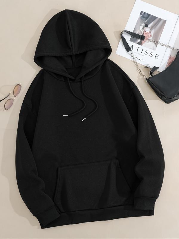 Women's Letter Print Drop Shoulder Drawstring Hoodie, Fashion Casual Kangaroo Pocket Hooded Sweatshirt for Daily Holiday Outdoor Wear, Women Clothes for Fall & Winter