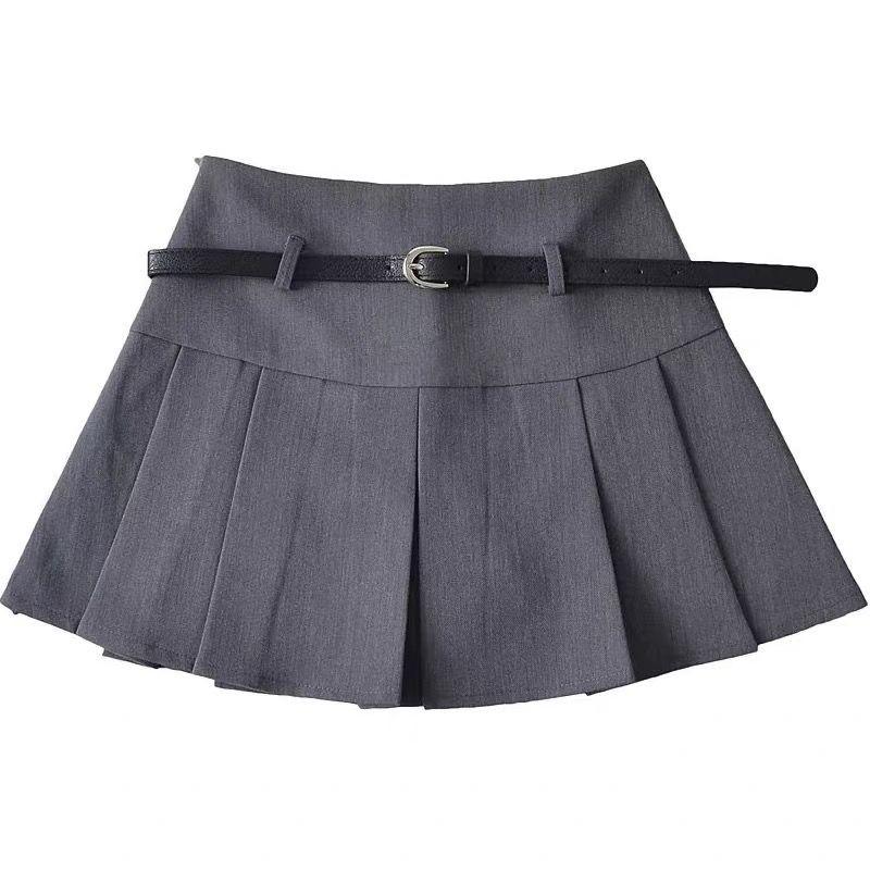 Fashion Graceful Gray Pleated Skirt Skirt Women's New Small High Waist Slimming A- line Skirt High-End Fashion Womenswear Bottom