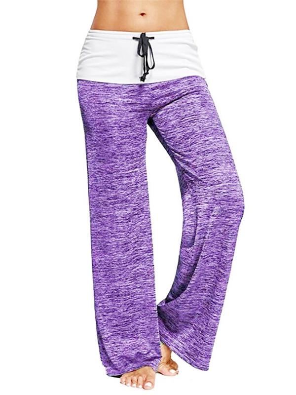 Women's Patchwork Drawstring Waist Wide Leg Pants, Casual Comfy Trousers for Yoga Gym Workout, Ladies Bottoms for All Seasons