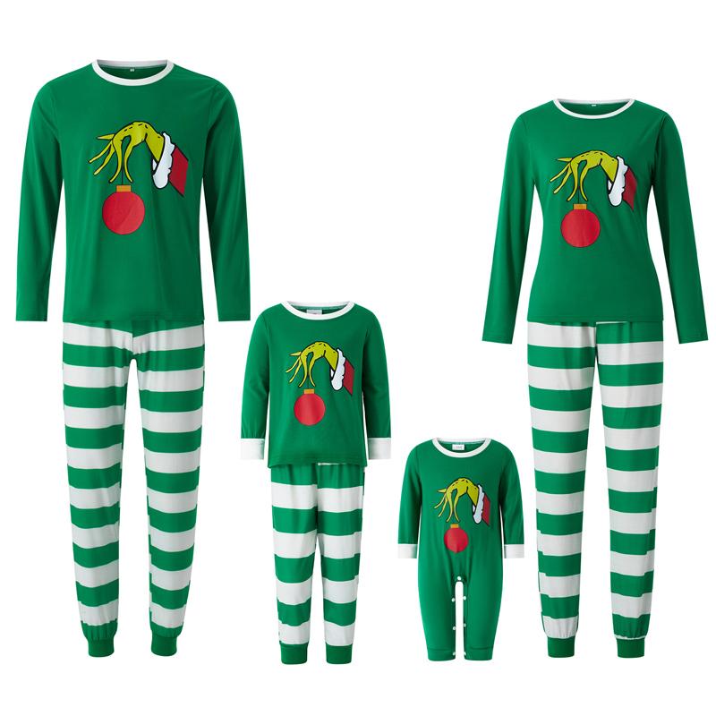 Matching Family Christmas Pajamas Set, Green Xmas Sleepwear Outfit for Couples Children Baby