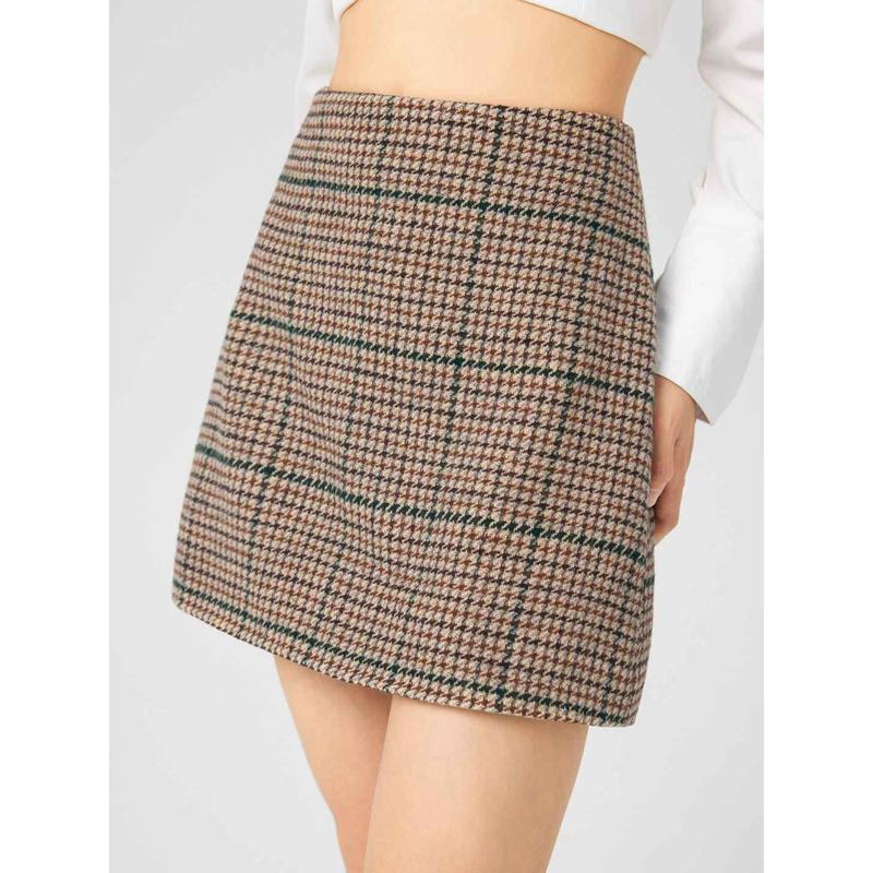 Cider [size 2-10] Tweed Mid Waist Check Mini Skirt