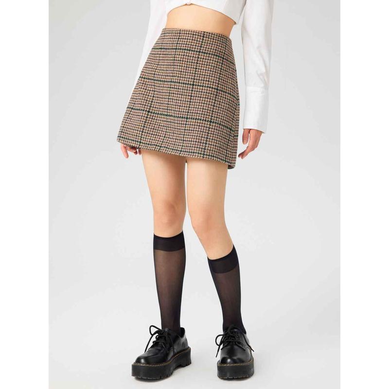 Cider [size 2-10] Tweed Mid Waist Check Mini Skirt