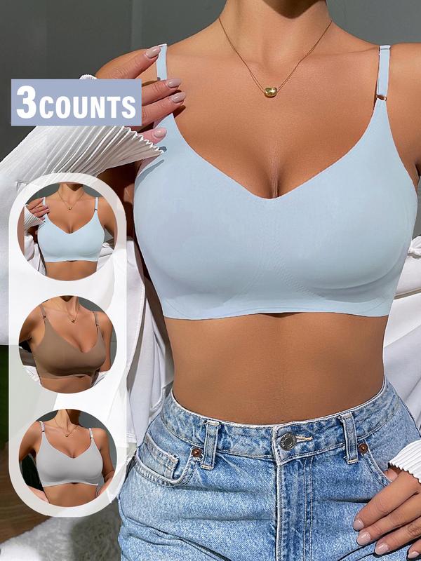 Women's Solid Adjustable Strap Bra, Soft Comfortable Breathable Wireless Bra,  Bras for Women, Lingerie for All Seasons