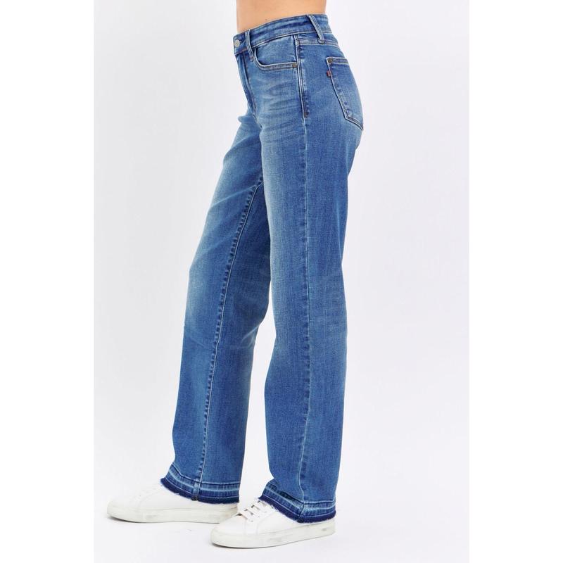 JUDY BLUE MID RISE RELEASE HEM DAD JEANS