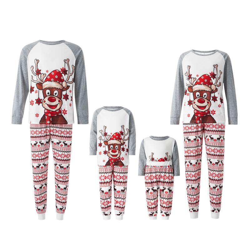 Family Christmas Pajamas Matching Sets Elk Print Tops Pants for Adults Kids Holiday Xmas Jammies Loungewear